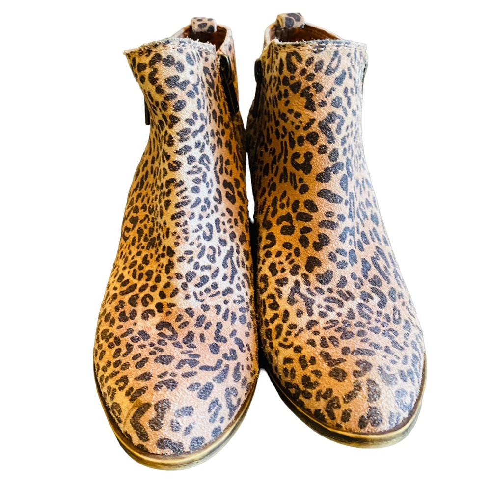 Lucky Brand Basel Suede Leather Leopard Print Zip Ankle Boots Booties - Picture 5 of 10